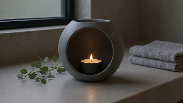 Küresel Form Tealight Tutucu | Heykelsi Işık Objesi — antrasit