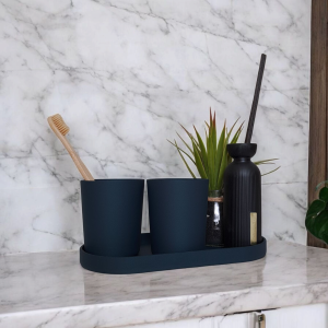 İkili Banyo Seti — Oval Tepsili Diş Fırçalığı — banyo aksesuarı seti — banyo dekoru