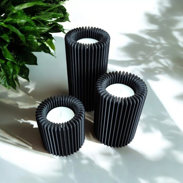 Oluklu Form Mumluk Üçlü Set — Heykelsi Doku — tealight mumluk set — heykelsi form