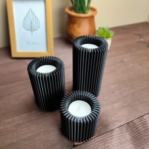 Oluklu Form Mumluk Üçlü Set — Heykelsi Doku — tealight mumluk set — mumluk