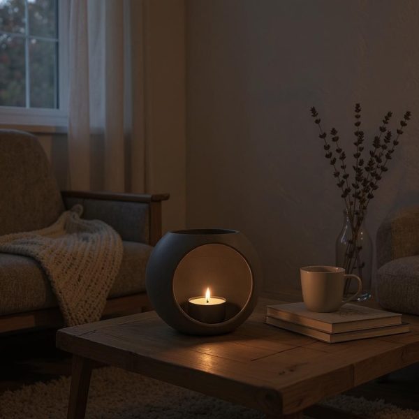 Küresel Form Tealight Tutucu | Heykelsi Işık Objesi — antrasit