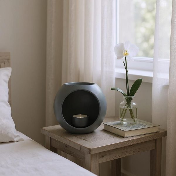 Küresel Form Tealight Tutucu | Heykelsi Işık Objesi — antrasit