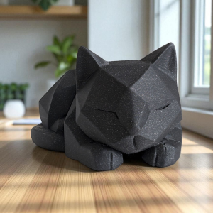 Uyuyan Kedi Heykelcik — Geometrik Form — heykelsi kedi figürü — dijital zanaat