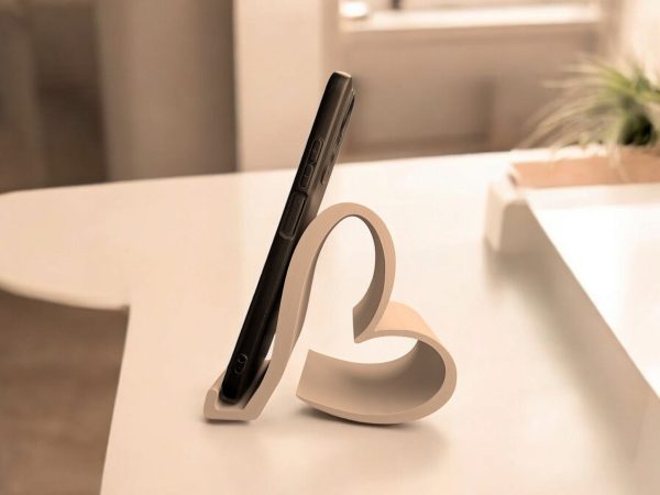 Kalp Formlu Telefon Standı — Heykelsi Masa Objesi — dijital zanaat