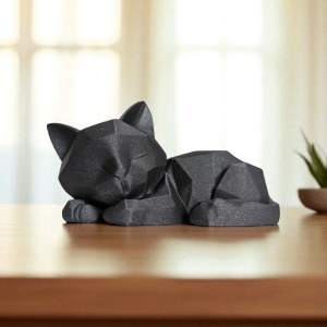 Uyuyan Kedi Heykelciği — Geometrik Form — geometrik kedi heykeli — dijital zanaat