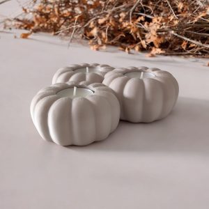 Kabak Formlu Üçlü Tealight Tutucu | Heykelsi Sonbahar Dekoru — kirik-beyaz