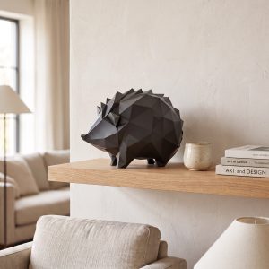 Geometrik Kirpi Heykeli — Low-Poly Form — antrasit