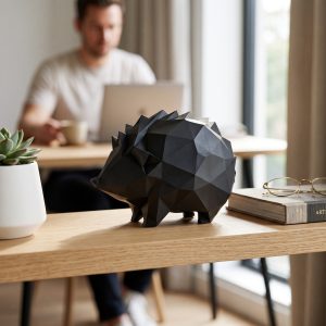 Geometrik Kirpi Heykeli — Low-Poly Form — dijital zanaat