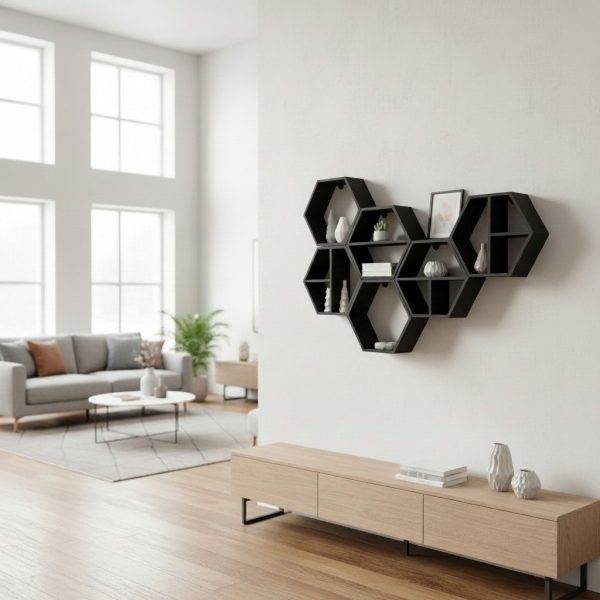 Hücresel Form Duvar Rafı — Modüler Set — modüler duvar rafı — geometrik dekor
