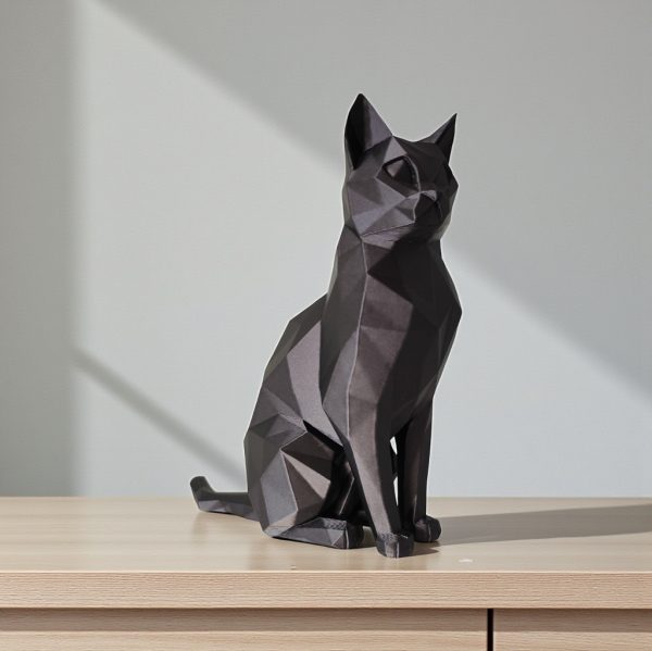 Oturan Kedi Heykelsi — Low Poly Form — low poly heykel — heykelsi dekor