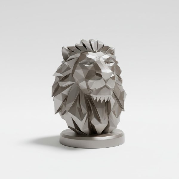 Low Poly Aslan Büstü — Heykelsi Form — hayvan figürü