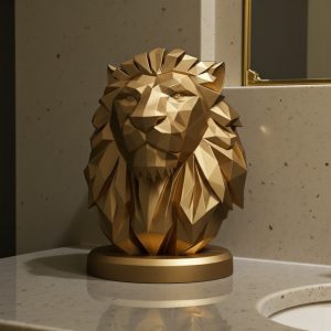 Low Poly Aslan Büstü — Heykelsi Form — dijital zanaat