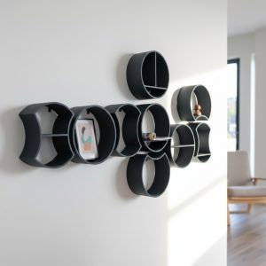 Dairesel Modüler Raf Sistemi — Heykelsi Duvar Kompozisyonu — antrasit