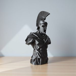 Low Poly Spartan Savaşçı Büstü — Heykelsi Form — low poly spartan büstü — geometrik obje
