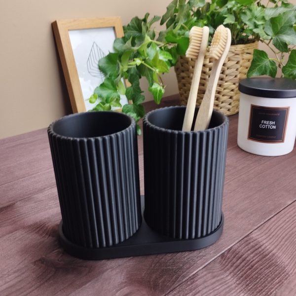 Çift Hazneli Diş Fırçalık Set | Yivli Form — yivli diş fırçalık set — banyo düzenleyici