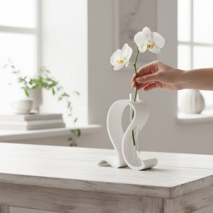 Akışkan Formlu Tek Çiçeklik Heykel Stand — heykelsi çiçeklik