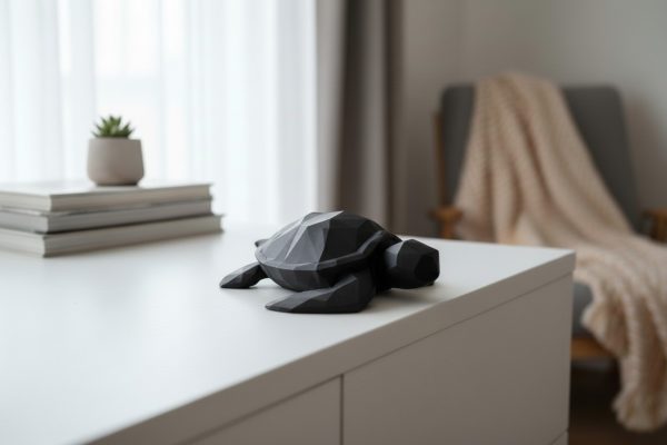 Geometrik Deniz Kaplumbağası Heykeli — Low Poly Form — antrasit