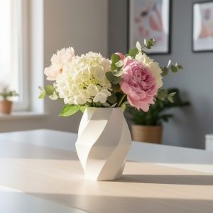 Kıvrımlı Form Vazo — Heykelsi Spiral Tasarım — kirik-beyaz