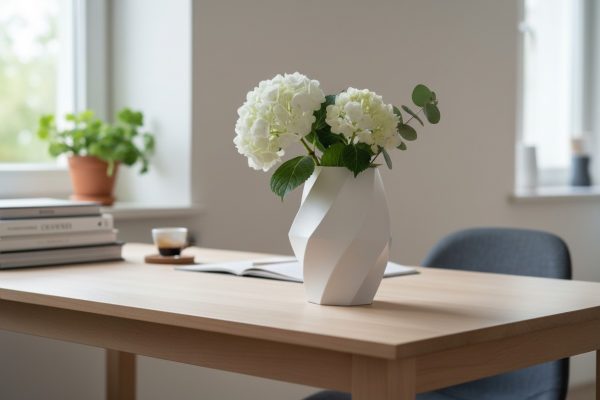 Kıvrımlı Form Vazo — Heykelsi Spiral Tasarım — kirik-beyaz