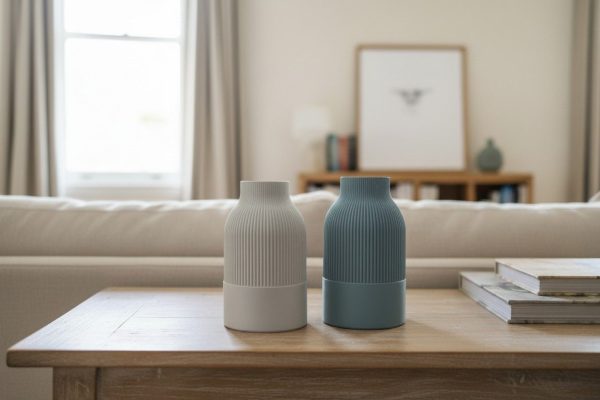 Sculptural Japandi cylinder vase with vertical fluted texture and a narrow neck